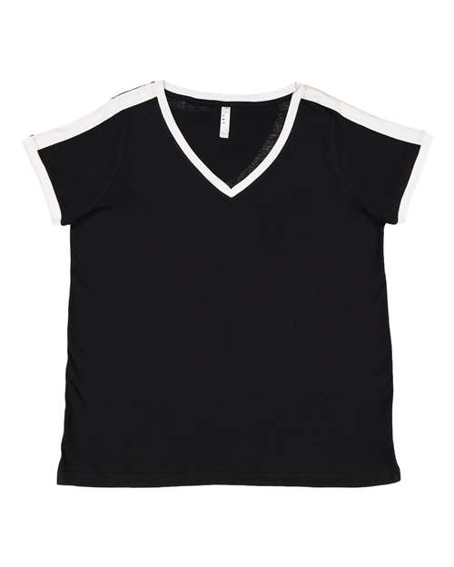 Women's Curvy Retro Ringer Premium Jersey V-Neck Tee - 3832