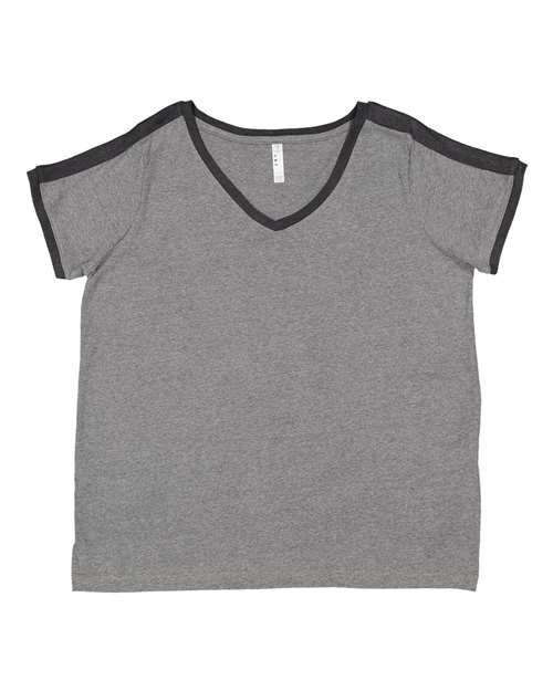 Women's Curvy Retro Ringer Premium Jersey V-Neck Tee - 3832