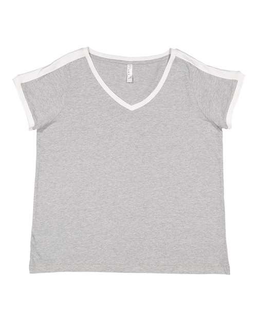 Women's Curvy Retro Ringer Premium Jersey V-Neck Tee - 3832