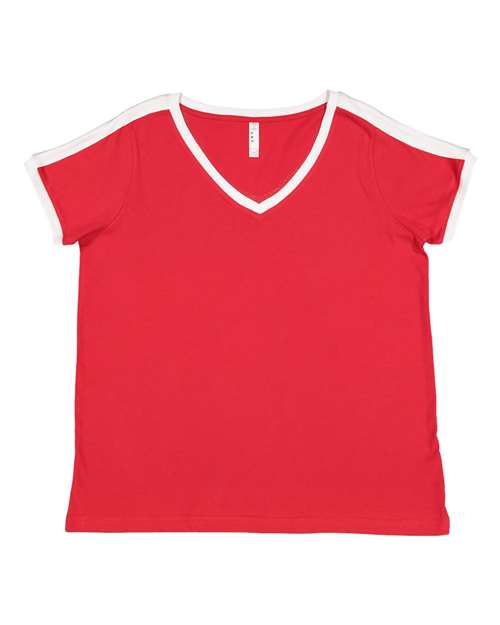 Women's Curvy Retro Ringer Premium Jersey V-Neck Tee - 3832