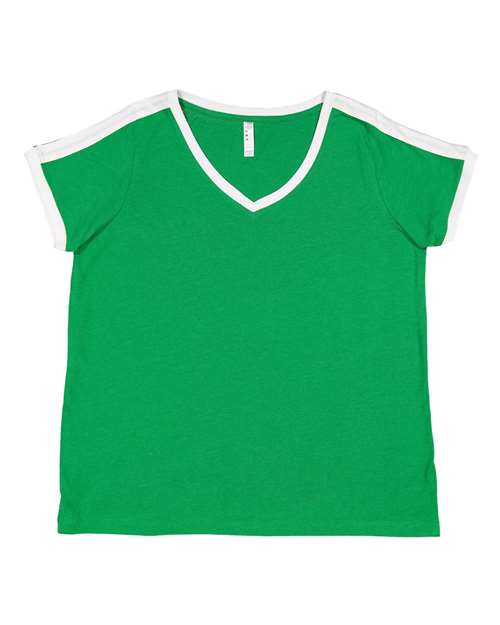 Women's Curvy Retro Ringer Premium Jersey V-Neck Tee - 3832