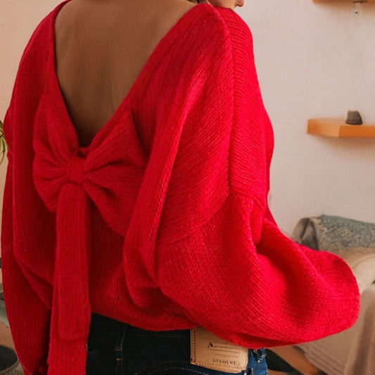Bow Backless Bubble Festive Sweater