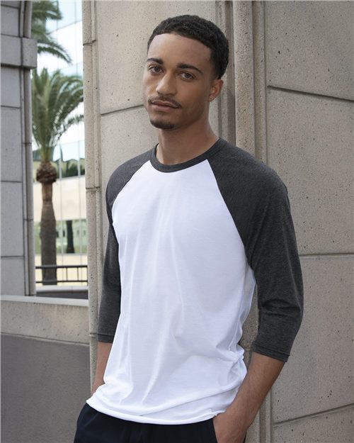 Unisex USA-Made 50/50 Poly/Cotton Raglan Three-Quarter Sleeve Tee - BB453US