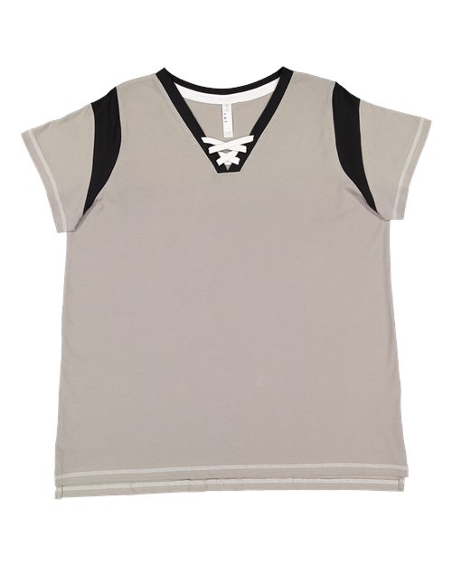 Women's Curvy Lace Up Fine Jersey Tee - 3833