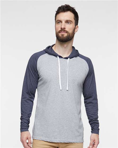 Unisex Fine Jersey Hooded Long Sleeve Raglan T-Shirt - 6917