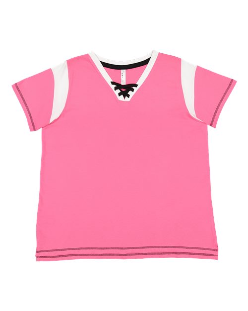 Women's Curvy Lace Up Fine Jersey Tee - 3833