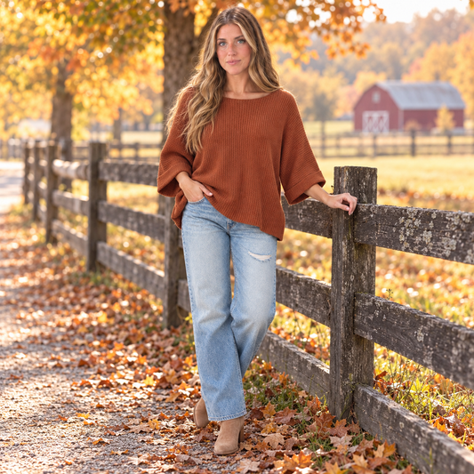 Lotta Love Knitted Sweater Top in Rust