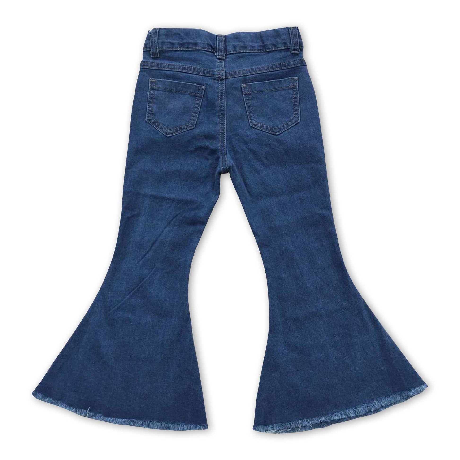 Washed blue pockets denim pants western kids girls jeans  Yawoo Garments   
