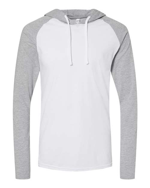 Unisex Fine Jersey Hooded Long Sleeve Raglan T-Shirt - 6917