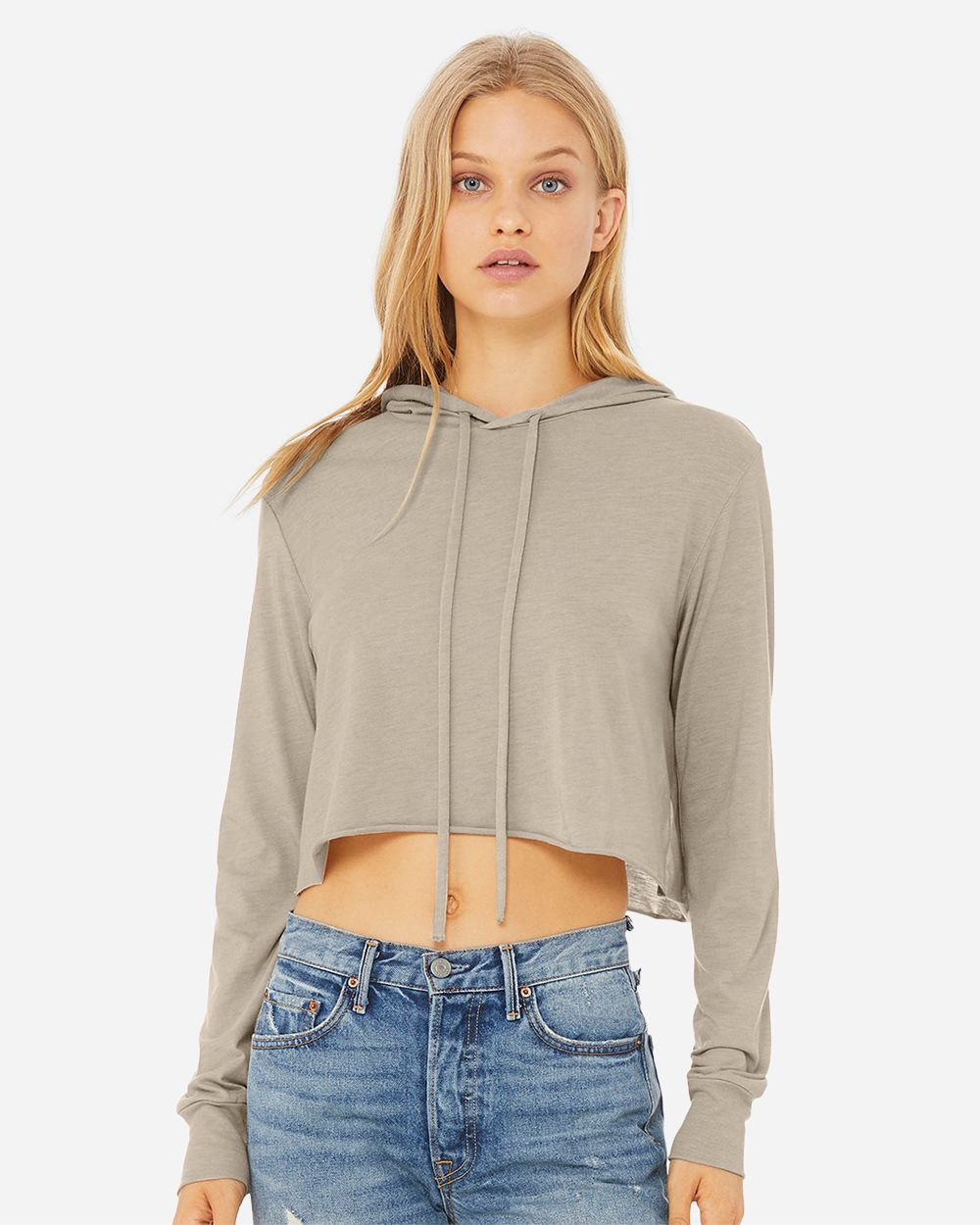 Women’s Triblend Crop Long Sleeve Hoodie Tee - 8512