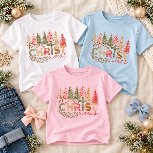 Merry Christmas Cross Christian Boho Pink Trees Holiday – alternate view 2