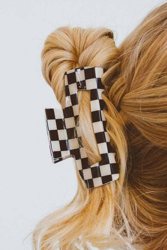 Black Checkered Print Hollow Out Hair Clip – alternate view 2