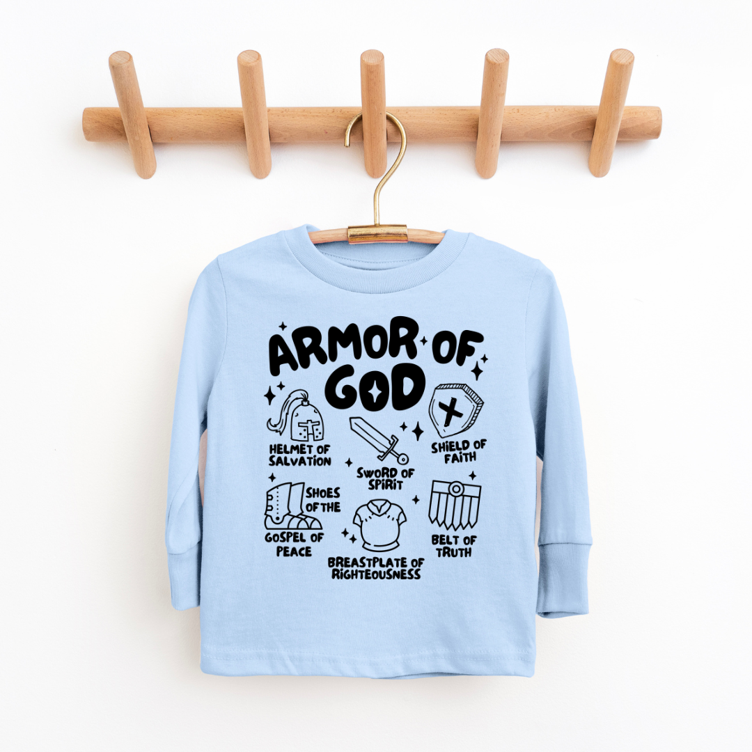 Armor Of God Youth & Toddler Long Sleeve Graphic Tee Youth Graphic Tee Tea Shirt Shoppe 2T Light Blue