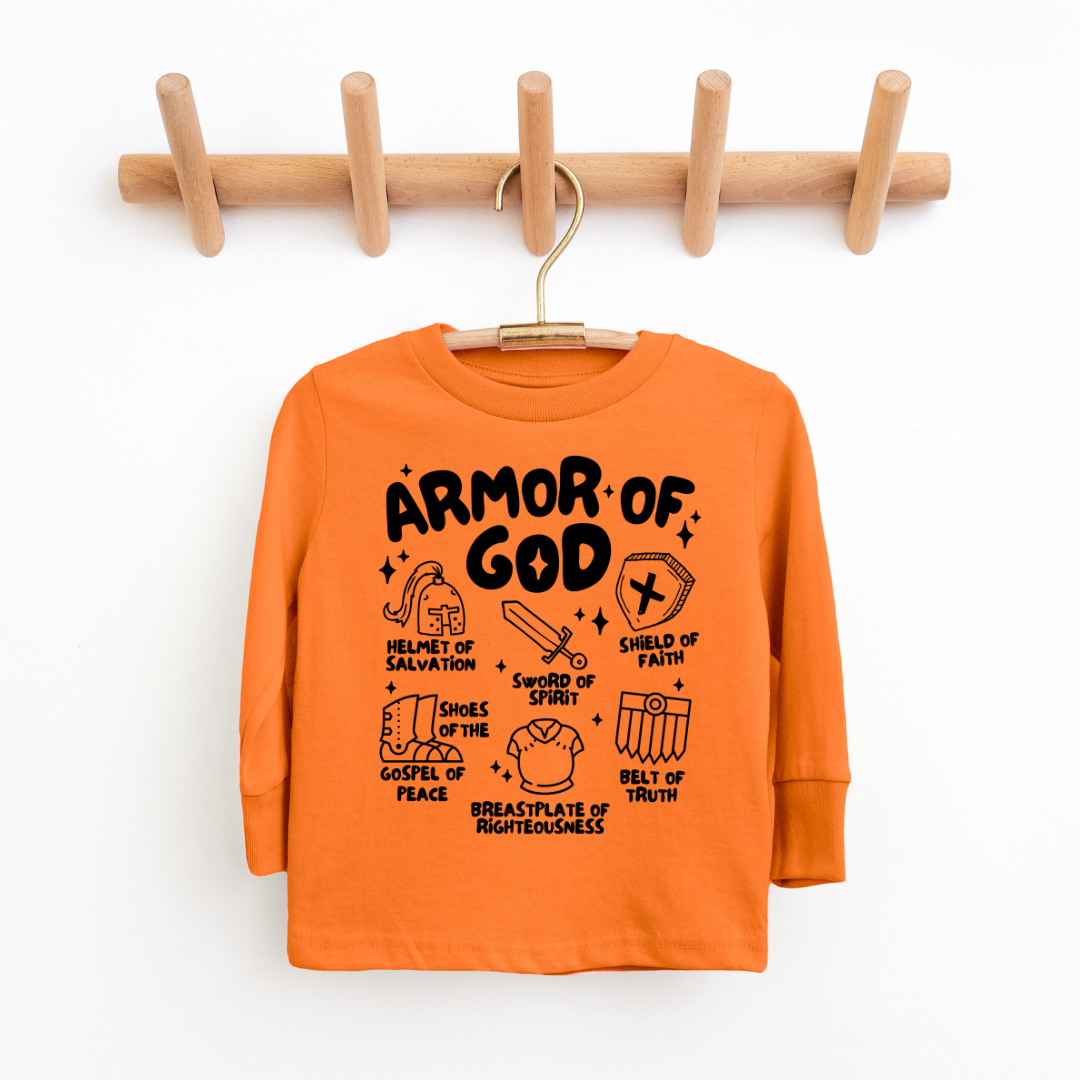 Armor Of God Youth & Toddler Long Sleeve Graphic Tee Youth Graphic Tee Tea Shirt Shoppe 2T Orange