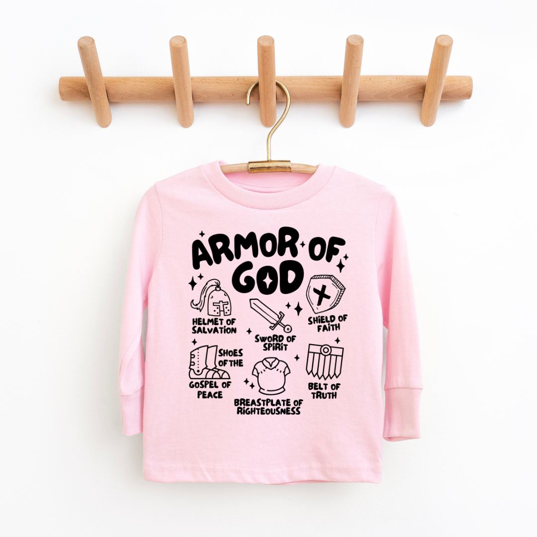 Armor Of God Youth & Toddler Long Sleeve Graphic Tee Youth Graphic Tee Tea Shirt Shoppe 2T Pink