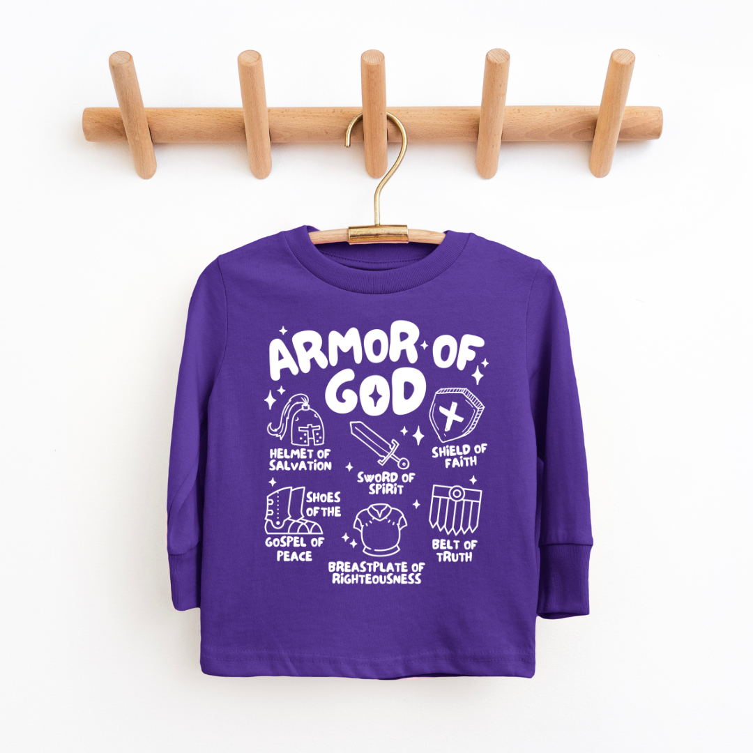 Armor Of God Youth & Toddler Long Sleeve Graphic Tee Youth Graphic Tee Tea Shirt Shoppe 2T Purple