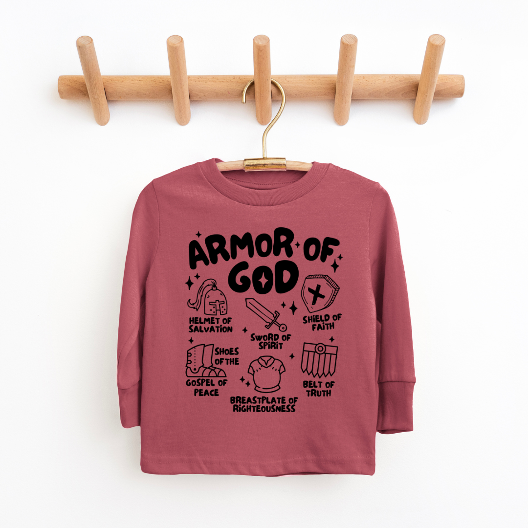 Armor Of God Youth & Toddler Long Sleeve Graphic Tee Youth Graphic Tee Tea Shirt Shoppe 2T Rouge