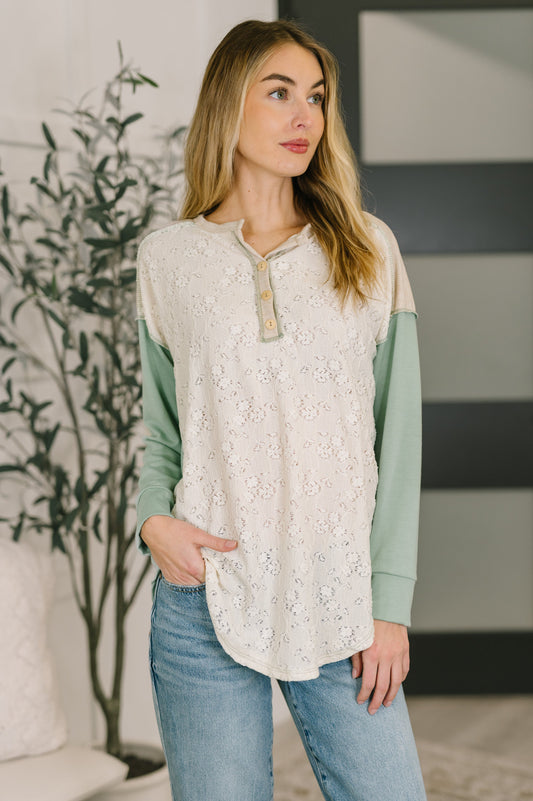 Because I Can Drop Shoulder Henley Top in terry