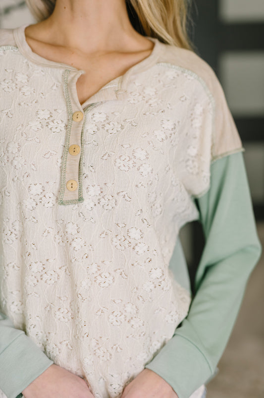 Because I Can Drop Shoulder Henley Top in terry – alternate view 2