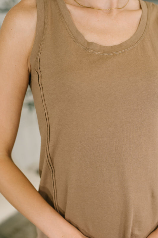 Blank Slate Scoop Neck Tank Dress in Mocha, jersey – alternate view 2