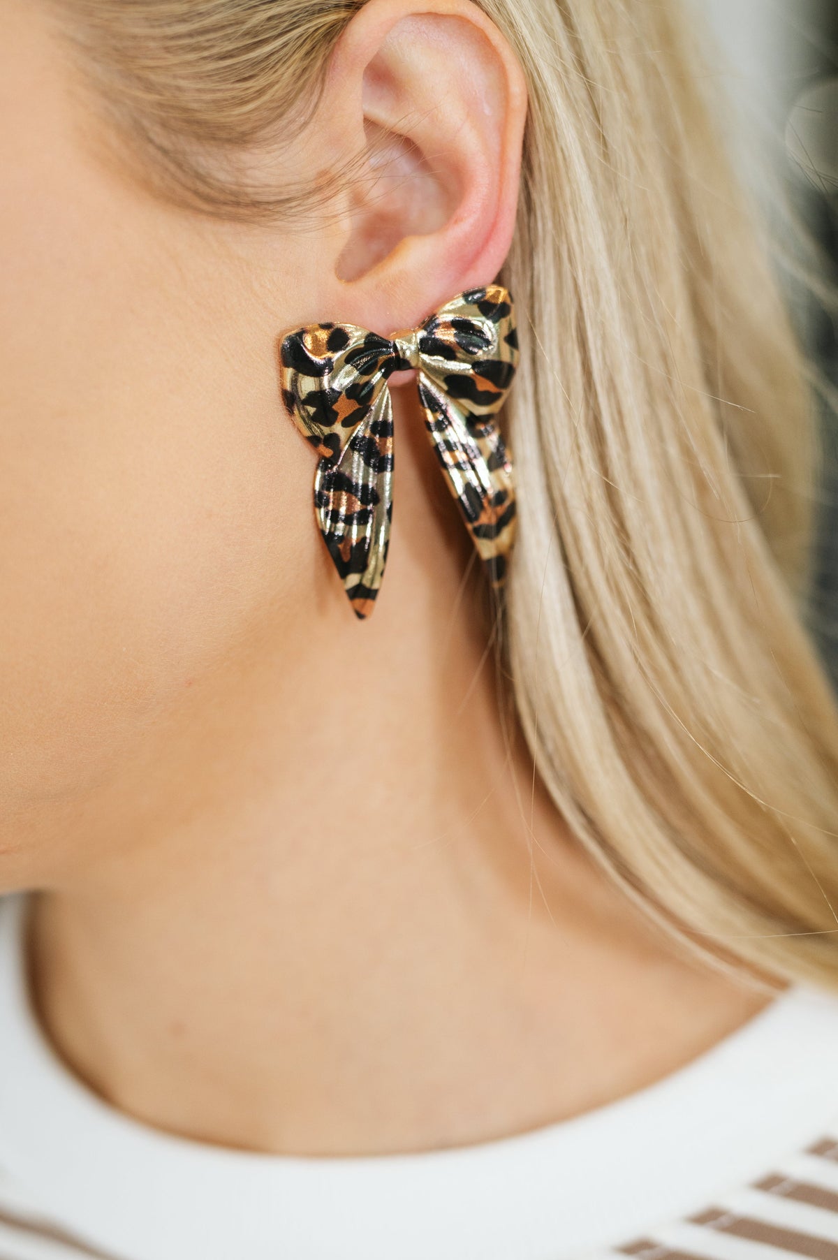 Bow'd & Bold Leopard Print Bow Earrings in plated alloy