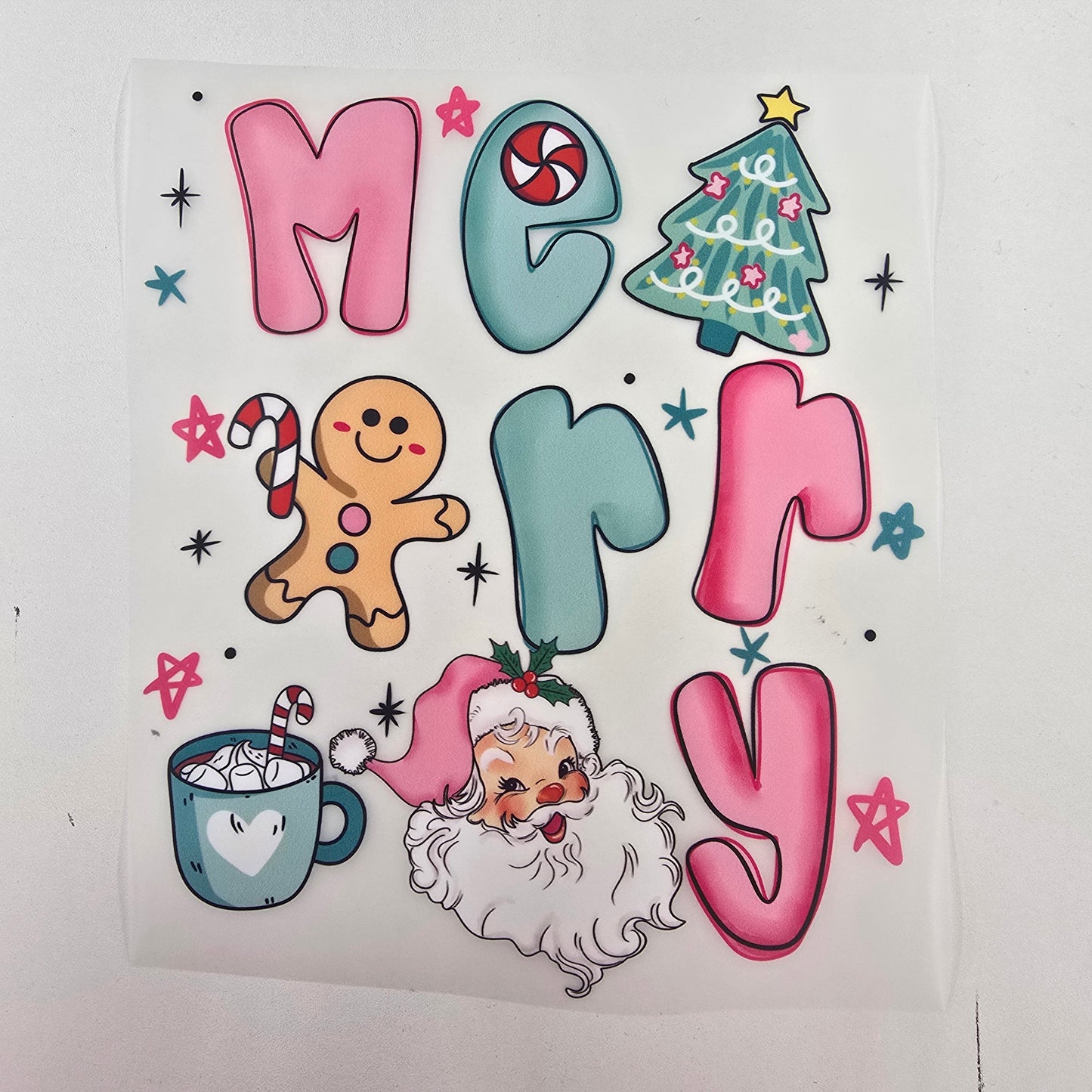 Candy Cane Merry Full Color Ready For Press DTF Print Transfer, Direct To Film