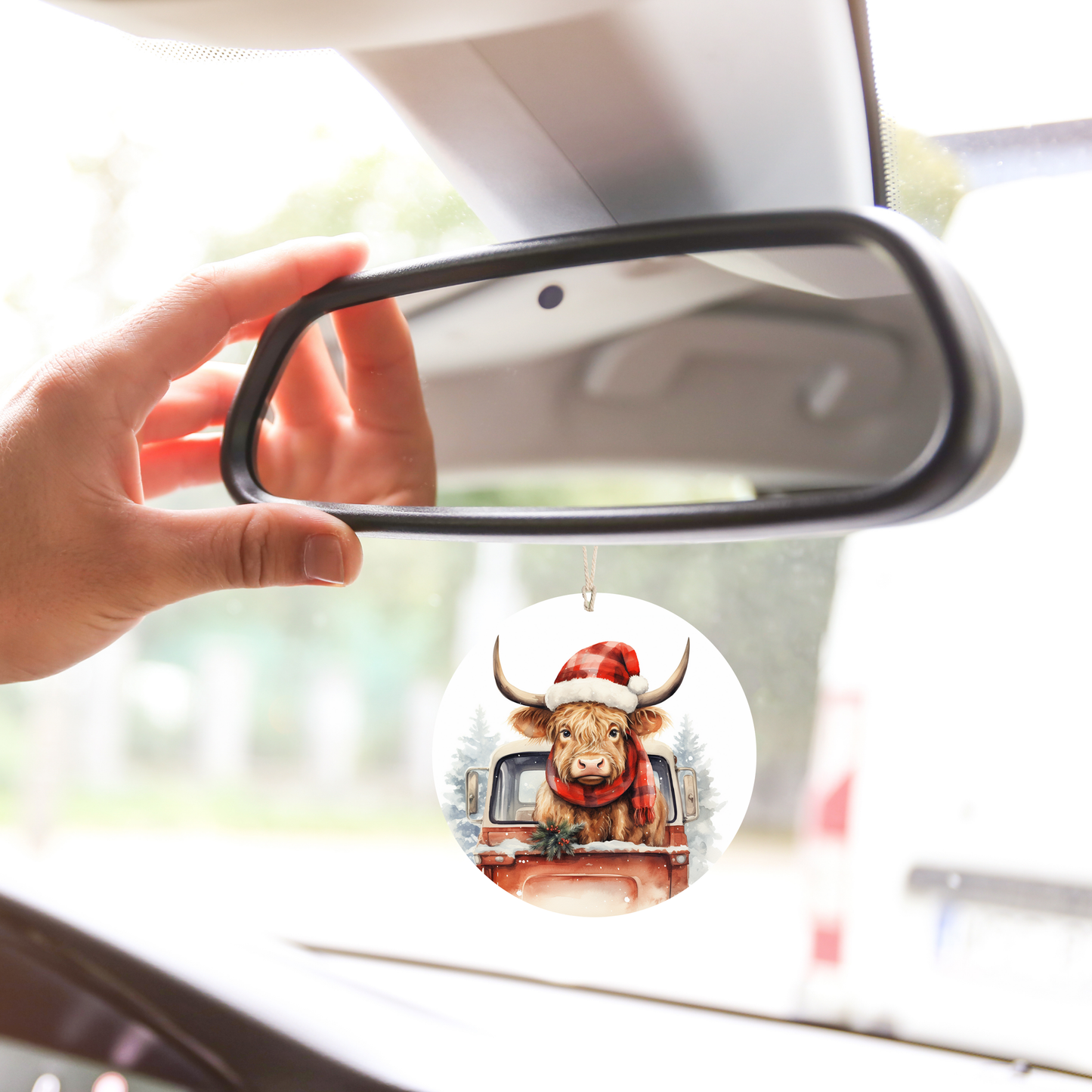 Plaid Highland Cow Car Freshener