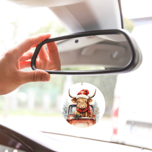 Plaid Highland Cow Car Freshener