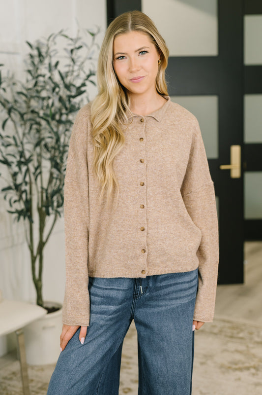 Careful Consideration Collared Button Down in Mocha, knit