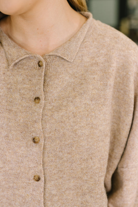 Careful Consideration Collared Button Down in Mocha, knit – alternate view 2
