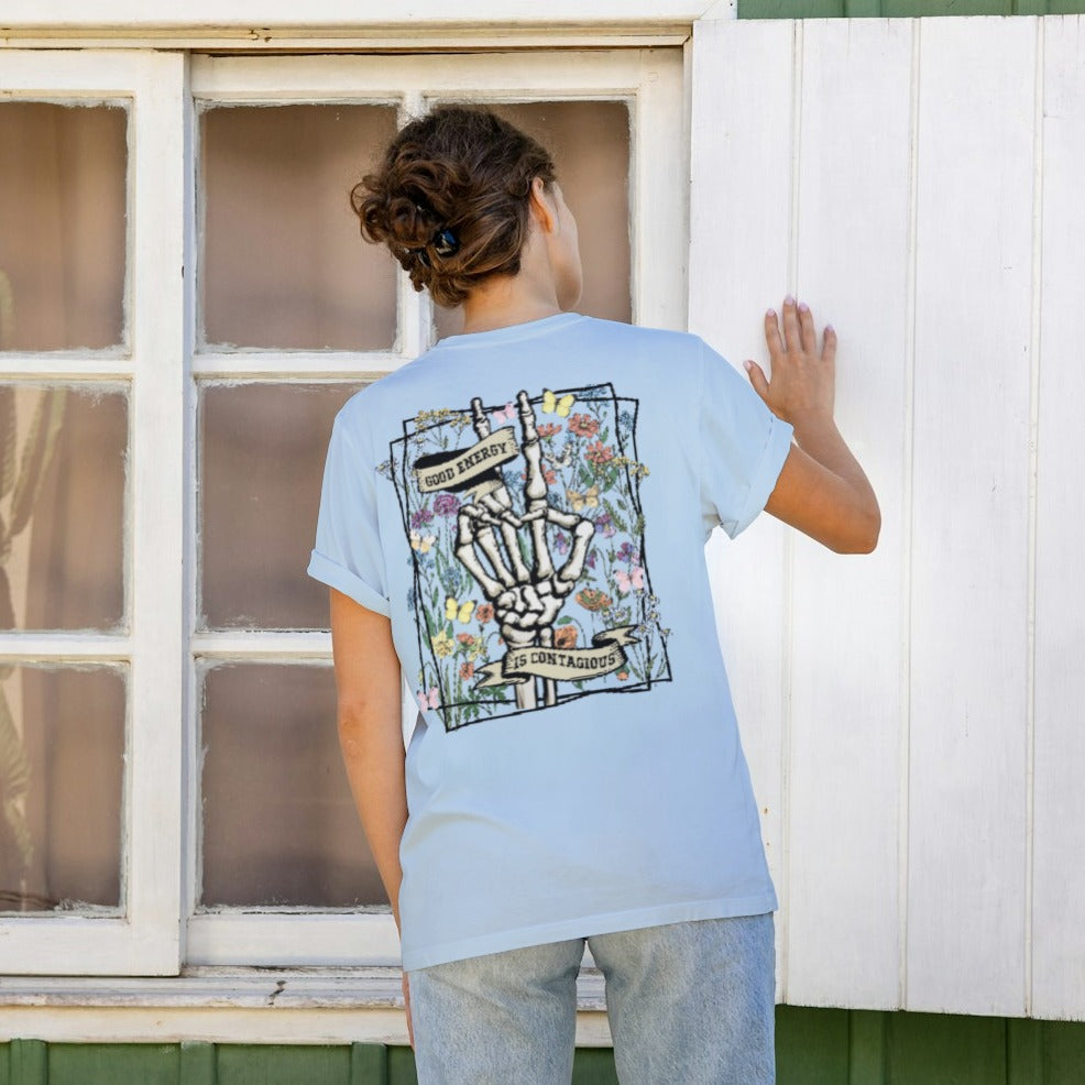 Good Energy Is Contagious Hot Peel Custom Full Color Ready For Press DTF Print Transfer, Direct To Film DTF Tea-Shirt Shoppe