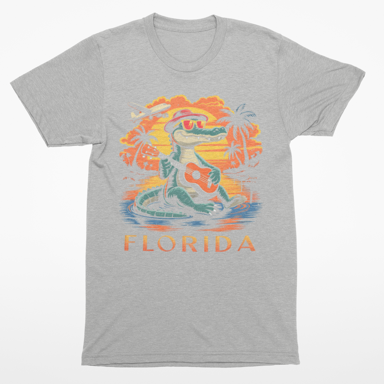 Gray t-shirt with a colorful graphic of a crocodile and 'Florida' text on a white background