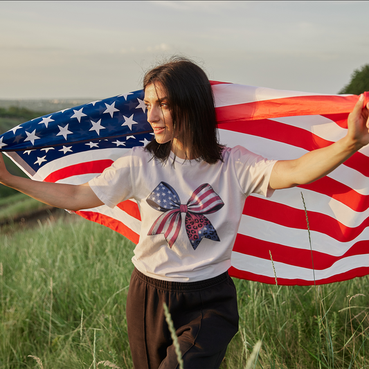 Classic USA Bow Graphic Tee T-shirt Tea Shirt Shoppe S Sand