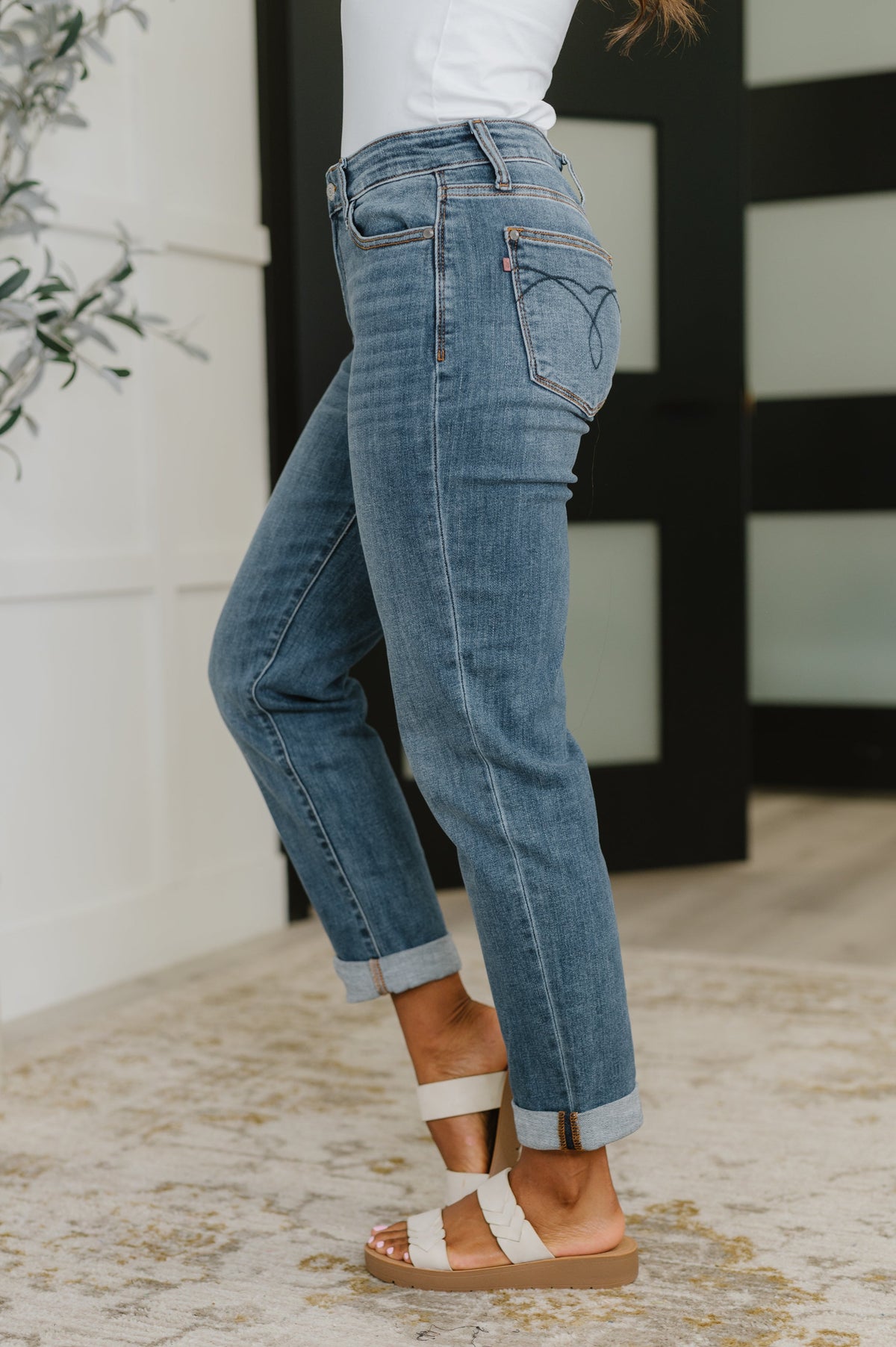 Colette Mid Rise Boyfriend Classic Cuffed – dark wash boyfriend fit with 4-way stretch – alternate view 3