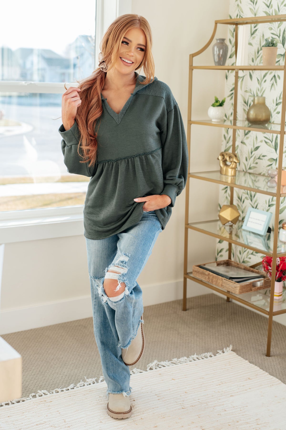She's Not Wrong Hooded V-Neck Pullover in terry – alternate view 4