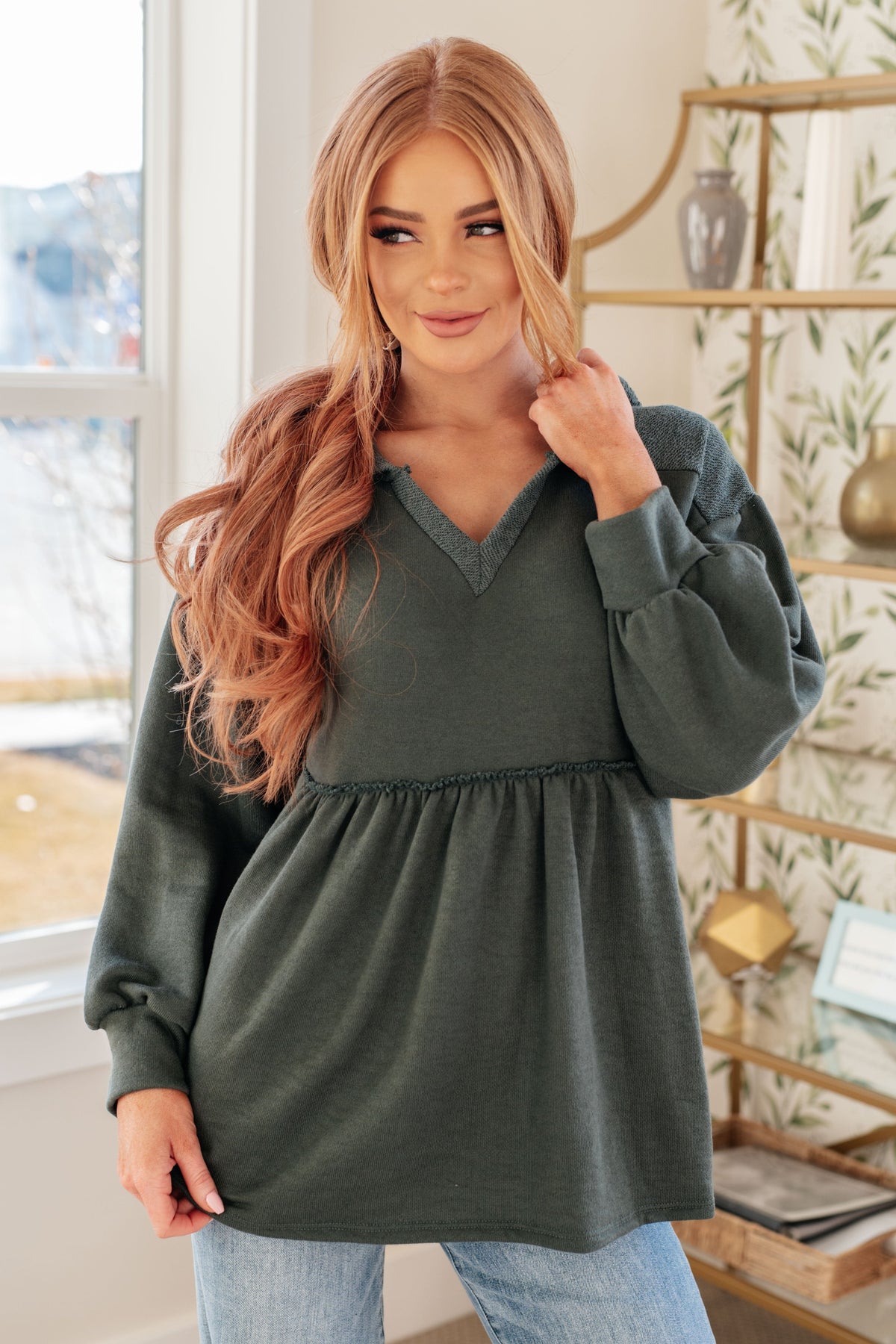 She's Not Wrong Hooded V-Neck Pullover in terry
