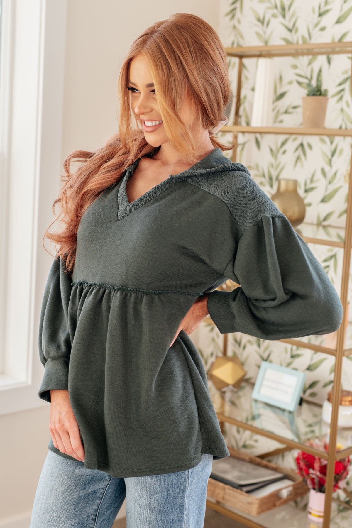 She's Not Wrong Hooded V-Neck Pullover in terry – alternate view 6