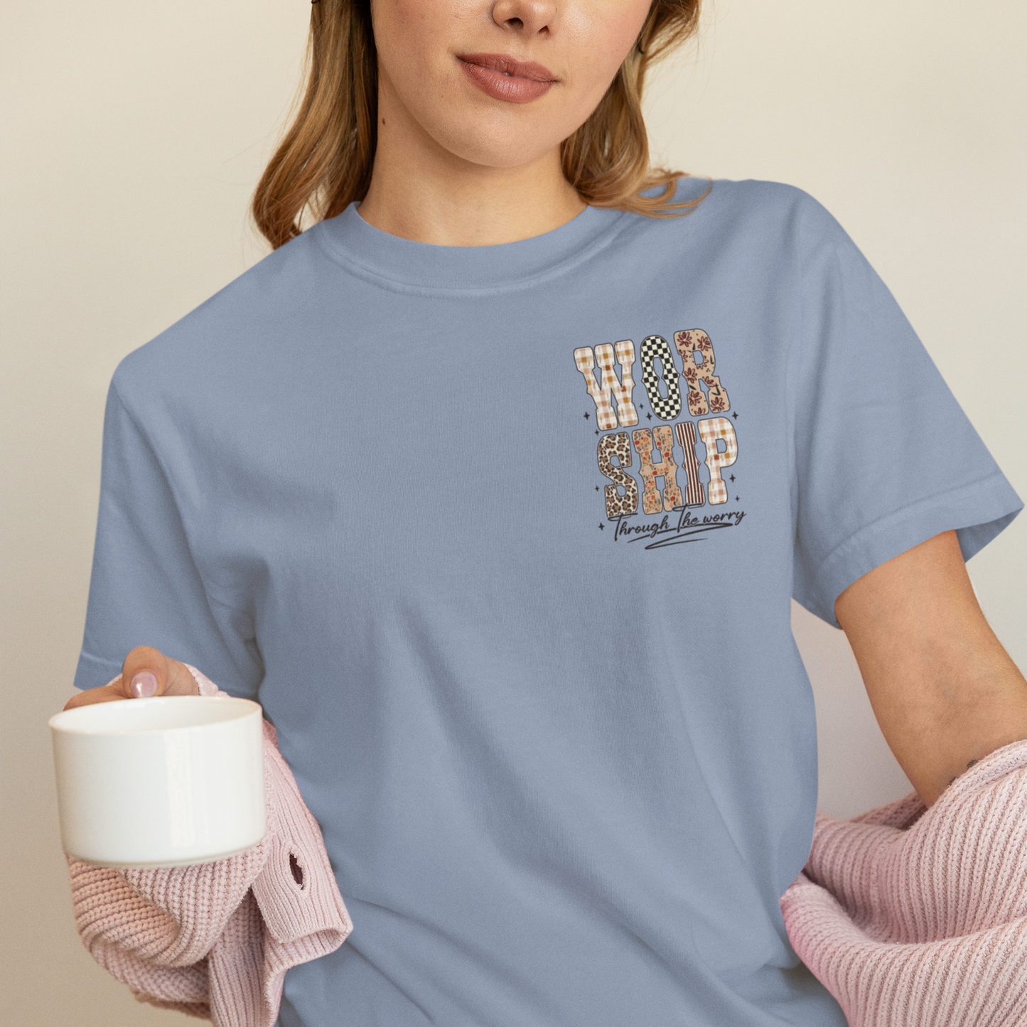 Worship Through the Worry Full Color Ready For Press DTF Print Transfer, Direct To Film