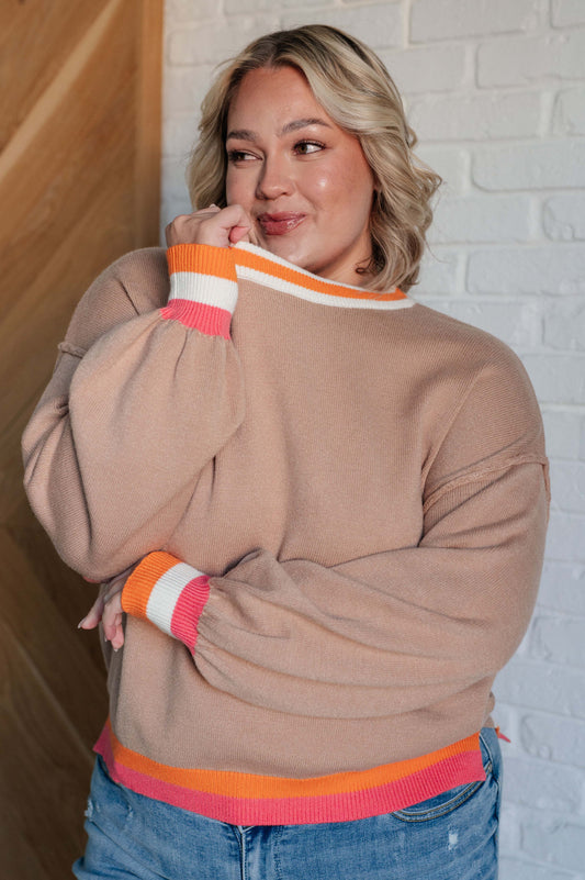 Conversational Moment Striped Trim Sweater in knit – alternate view 2