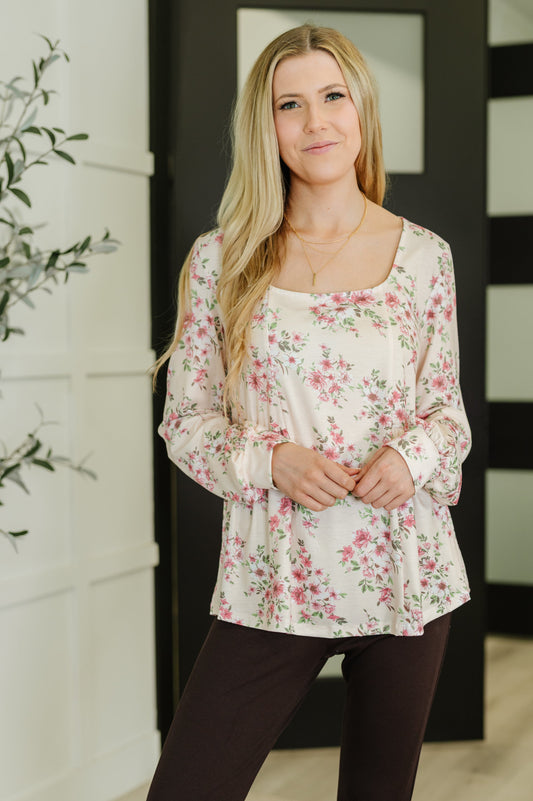 Cool to Be Kind Floral Blouse – soft jersey knit with square neckline