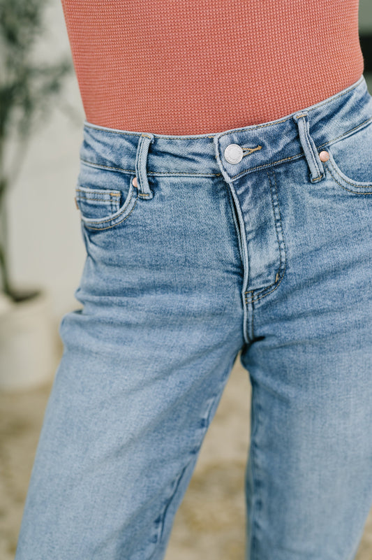 Corrine Mid Rise Control Top Vintage Straight Jeans in blue – alternate view 2