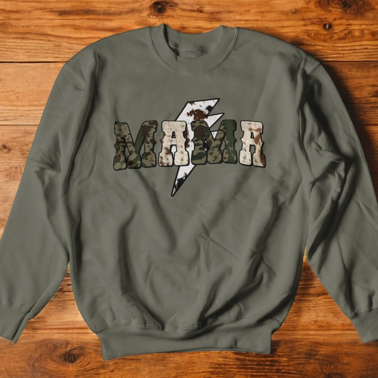 Cowhide Mama Graphic Sweatshirt Graphic Sweatshirt Tea Shirt Shoppe S Military Green