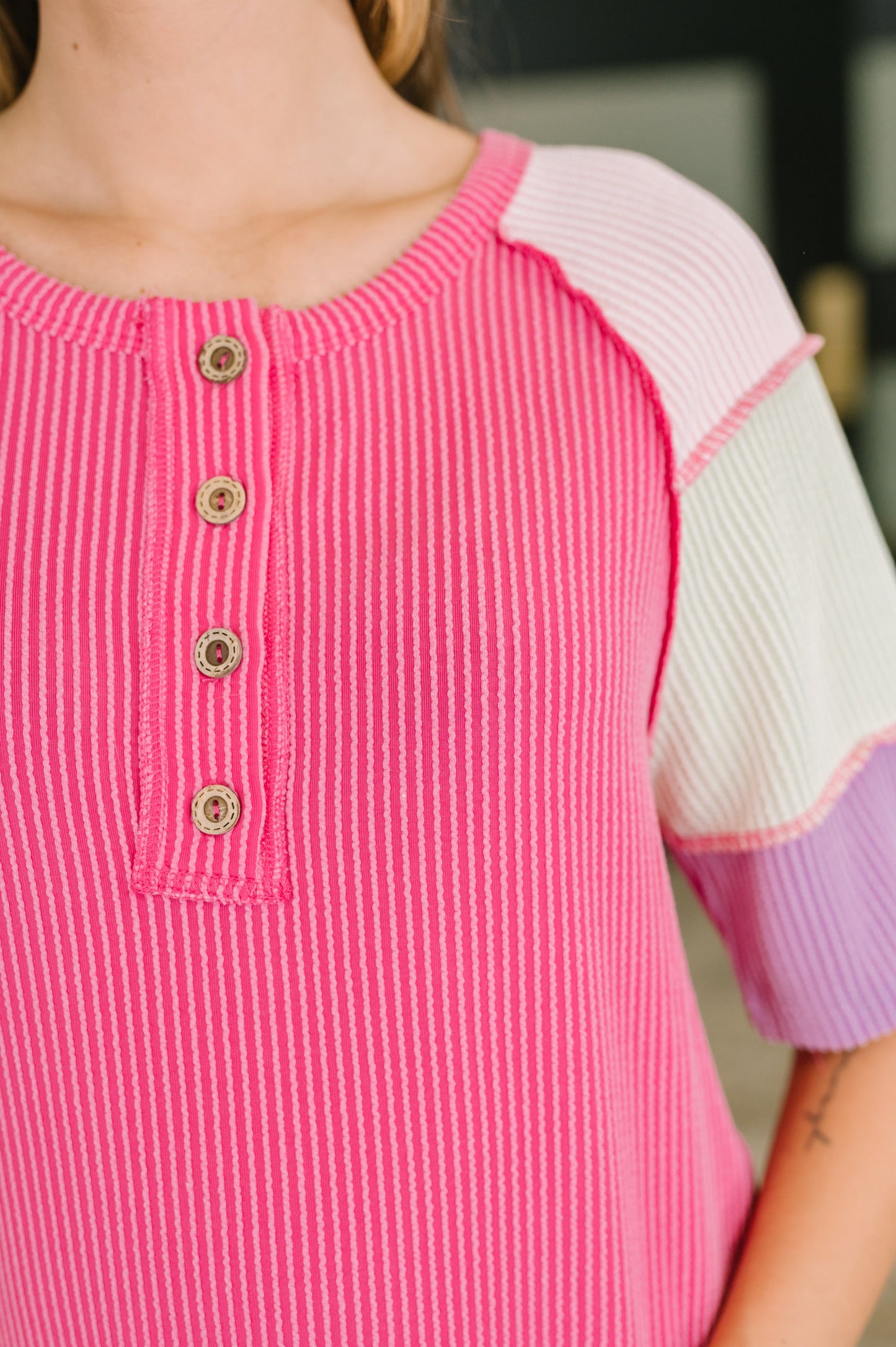 Cozy Collage Color Block Henley Top