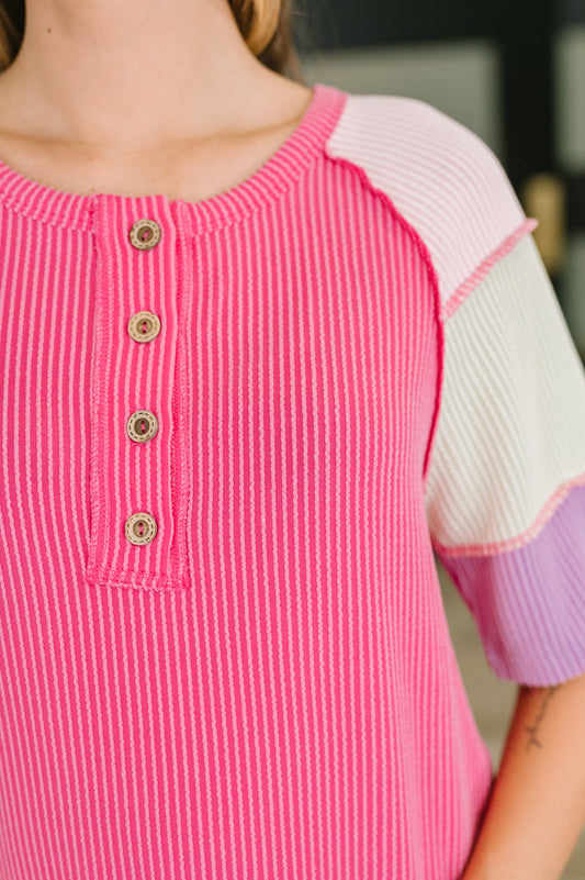 Cozy Collage Color Block Henley Top Blouses Ave Shops
