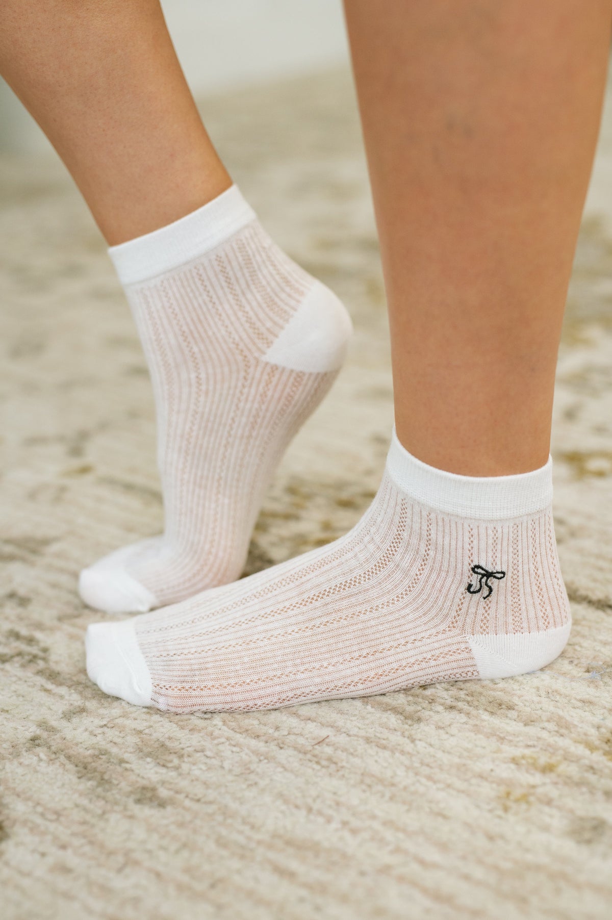 Cutesy Bow Detail Ankle Socks in sheer knit – alternate view 2
