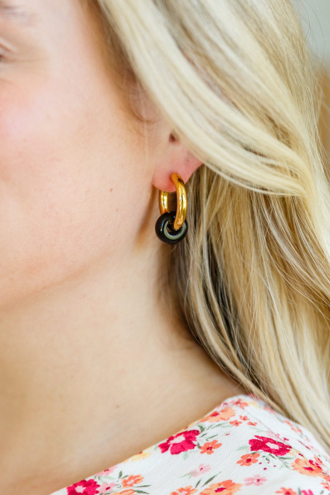 Dark Drops Beaded Huggie Earrings in 18K gold plated stainless steel – alternate view 2