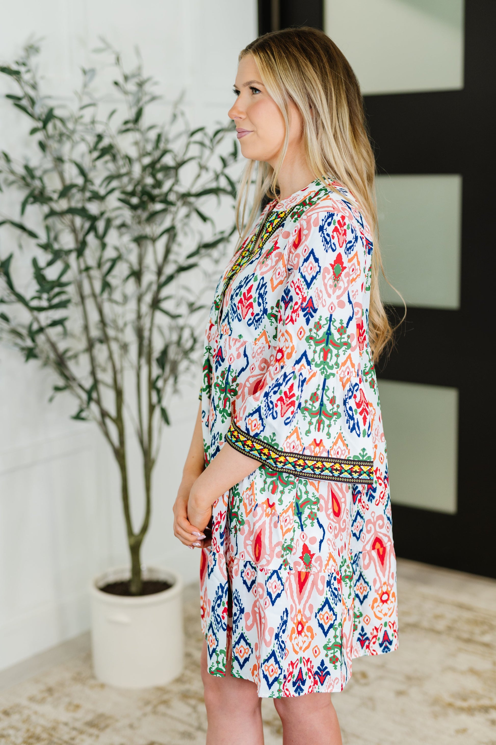 Depend on Me boho tiered dress with criss-cross V-neckline and bell sleeves – alternate view 4