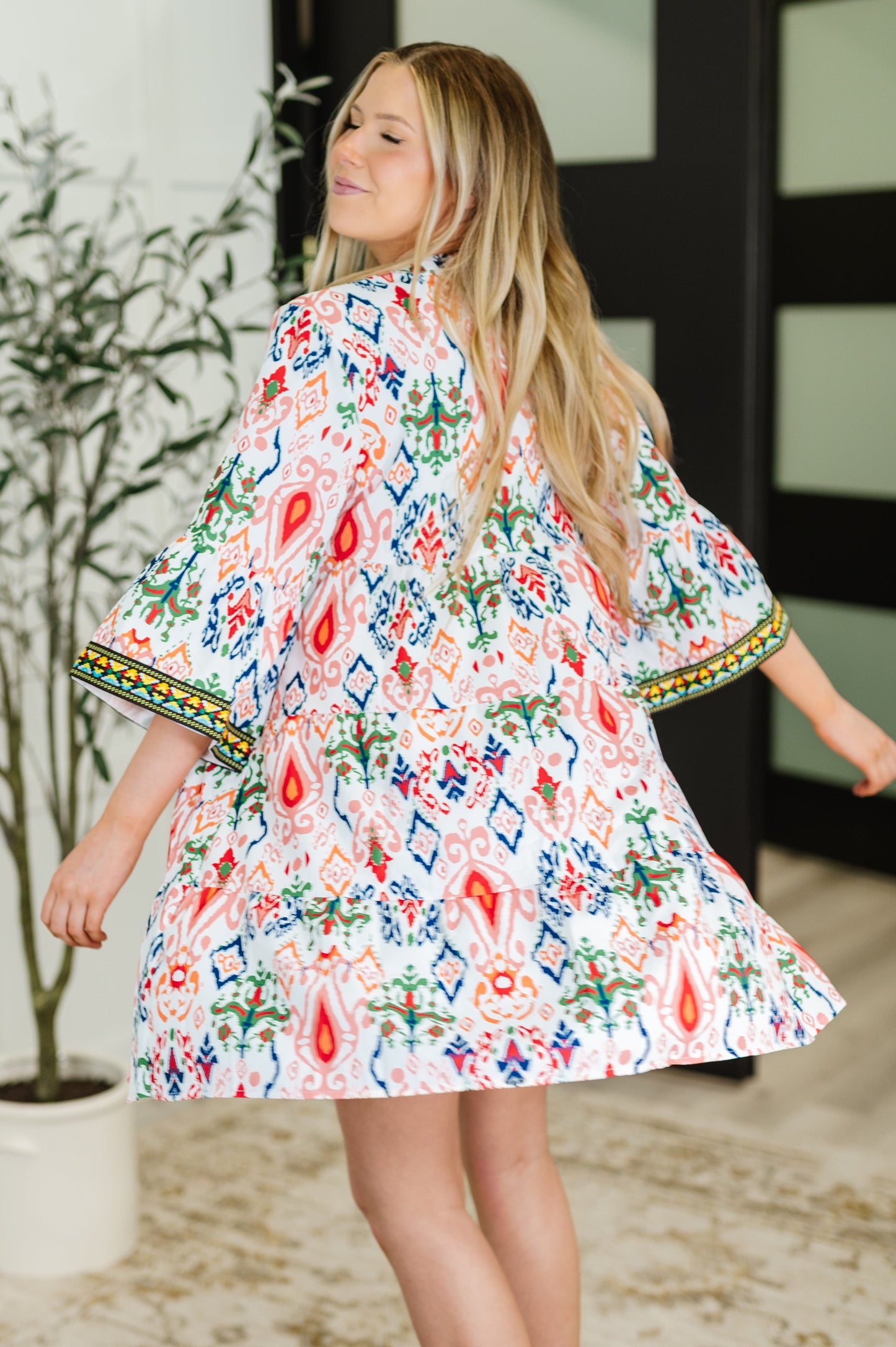Depend on Me boho tiered dress with criss-cross V-neckline and bell sleeves – alternate view 5