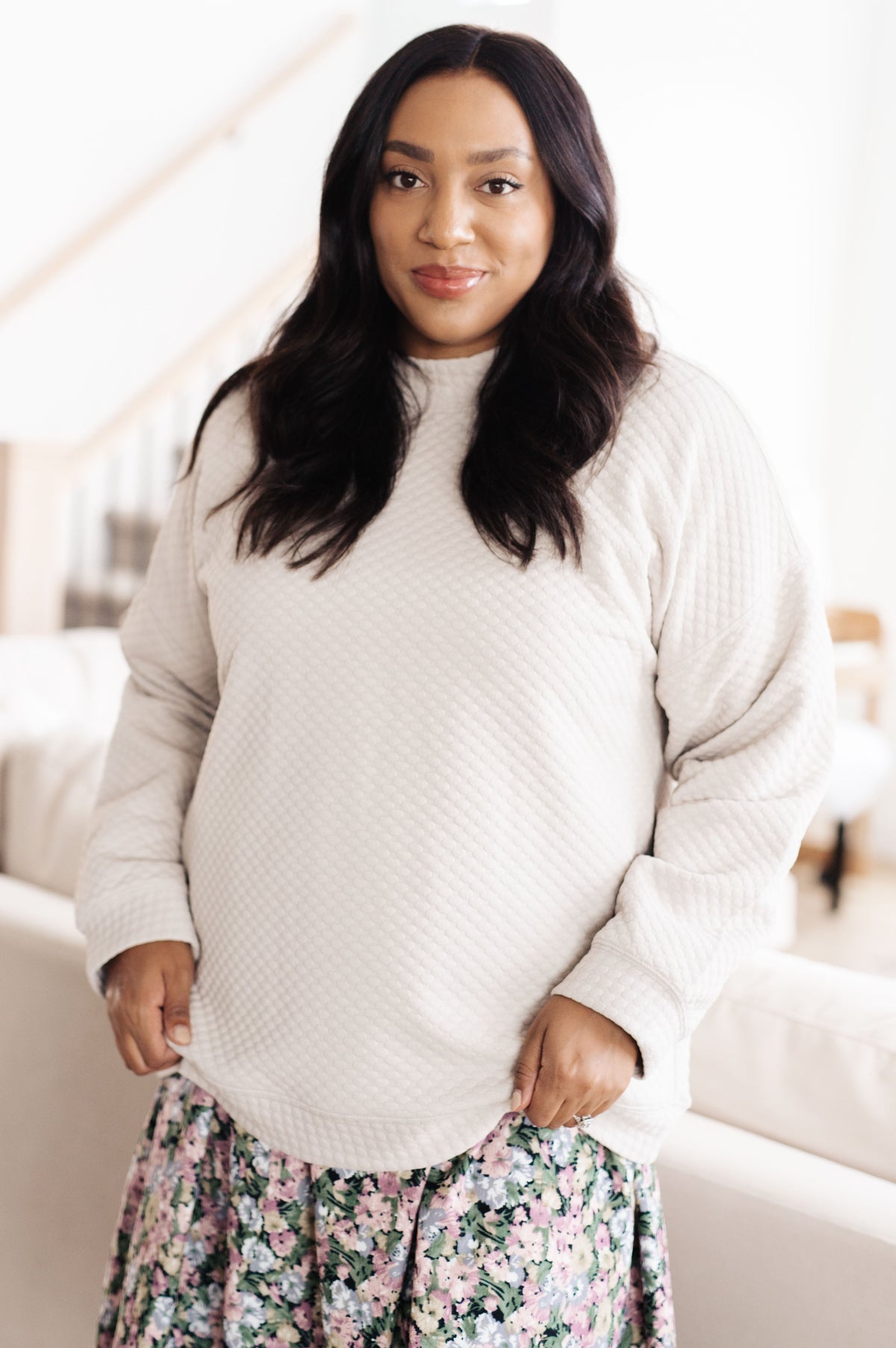 Don't Change Anything Mock Neck Pullover in textured knit – alternate view 2