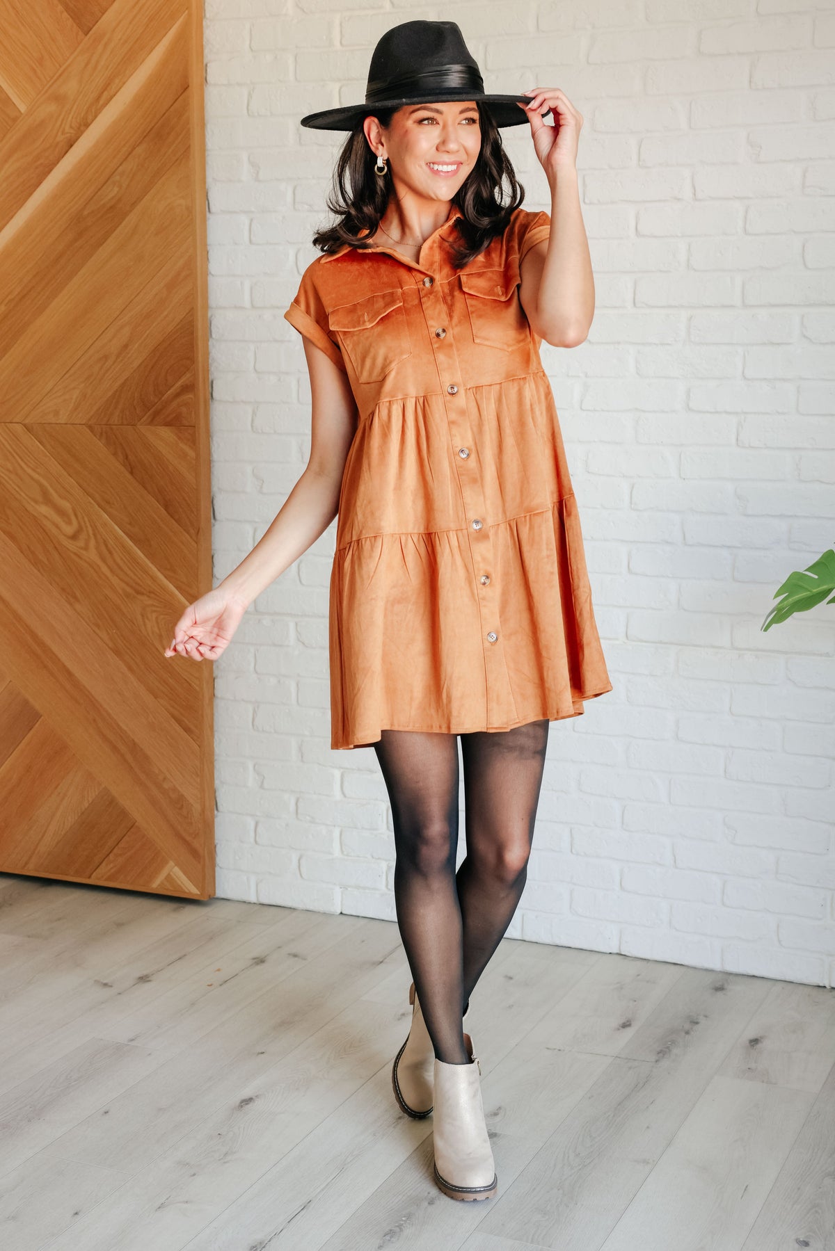 Don't Hang Up Faux Suede Shirt Dress – alternate view 3